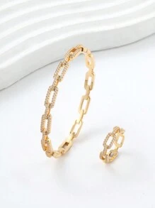 1 Conjunto Novo Conjunto De Pulseira E Anel Elegante E Moderno De Ouro 14k Para Mulheres Da Europa E América