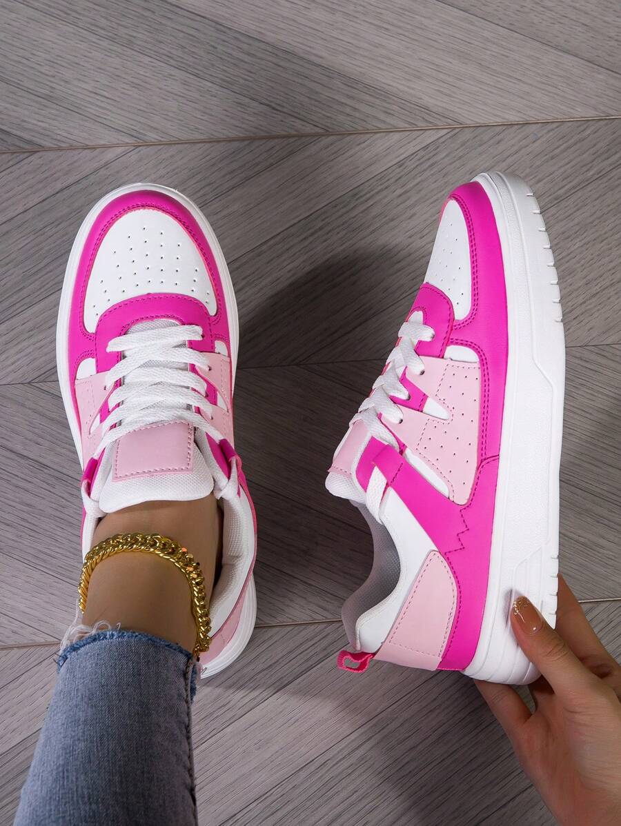 Women's Flat Sneakers, Casual Walking Shoes, Outdoor Pink Athletic Shoes, Ladies Footwear - White Pink - View 1