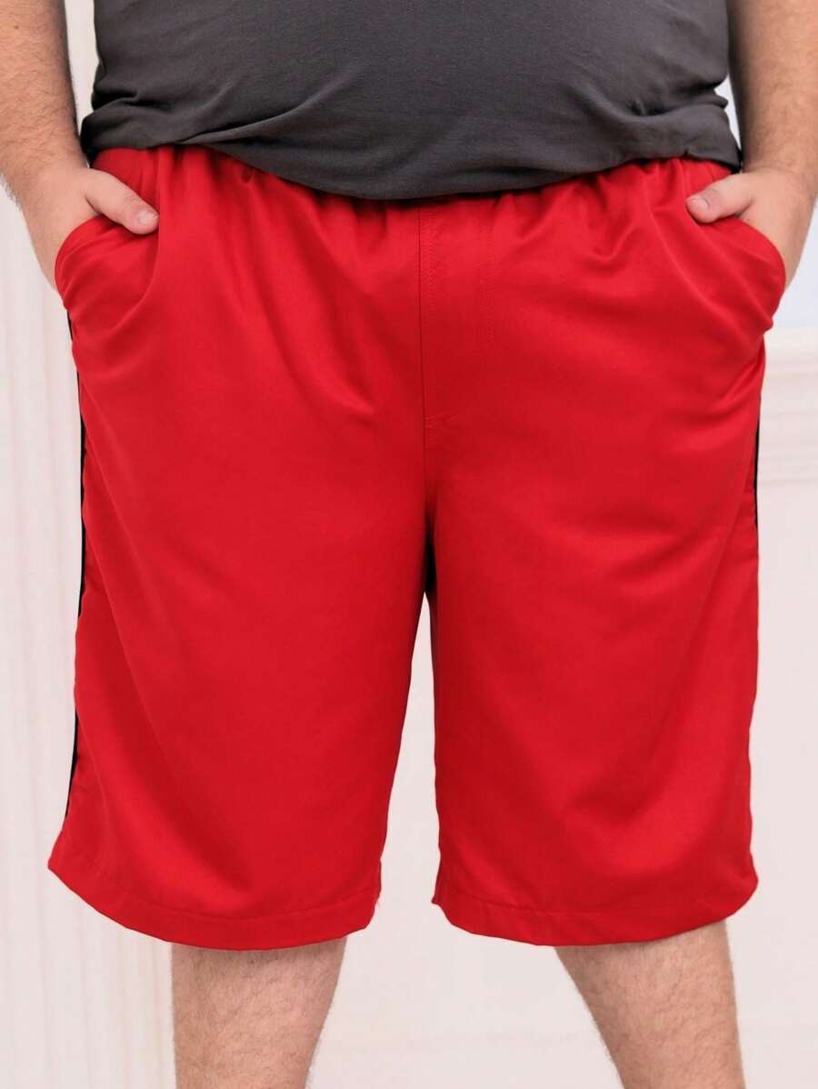 Men Plus Size Shorts - 紅色 - 查看 1