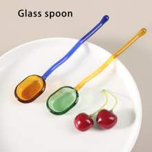 1 pièce Cuillère en verre à vagues colorées pour usage domestique, pour le café, le lait, le jus, les desserts ; cuillère à remuer en verre créative, cuisine, cadeau de Noël