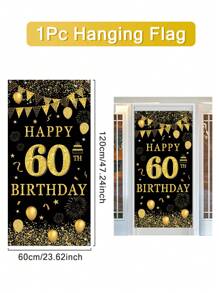1入60*120cm黑金色氣球18歲30歲40歲50歲60歲生日橫幅背景布，帶有“生日快樂”，適用於室內室外女士男士生日派對門飾用品門簾，派對房間牆面門飾，生日禮物攝影背景裝飾壁掛 - 彩色 - 查看 8