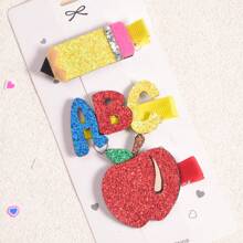 字母水果紋筆髮夾，拼色鱷魚夾，可愛時尚的髮飾，適用於Y2K風格返校季 - 彩色 - 查看 12