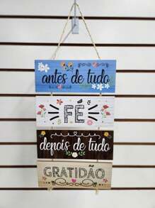 Placa com Corda 4 Peças Antes de Tudo Fé - Multicolorido - Visão 1