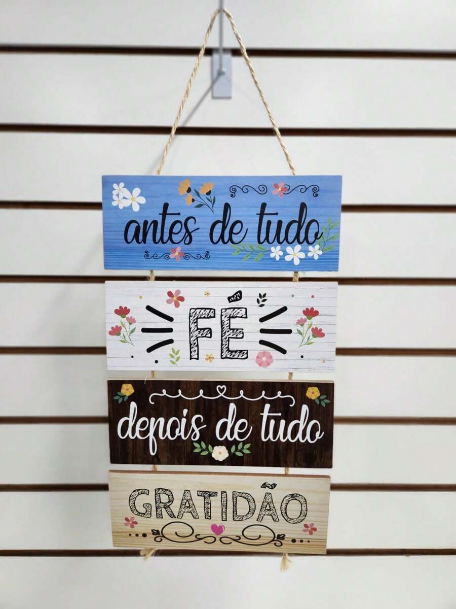 Placa com Corda 4 Peças Antes de Tudo Fé - Multicolorido - Visão 1