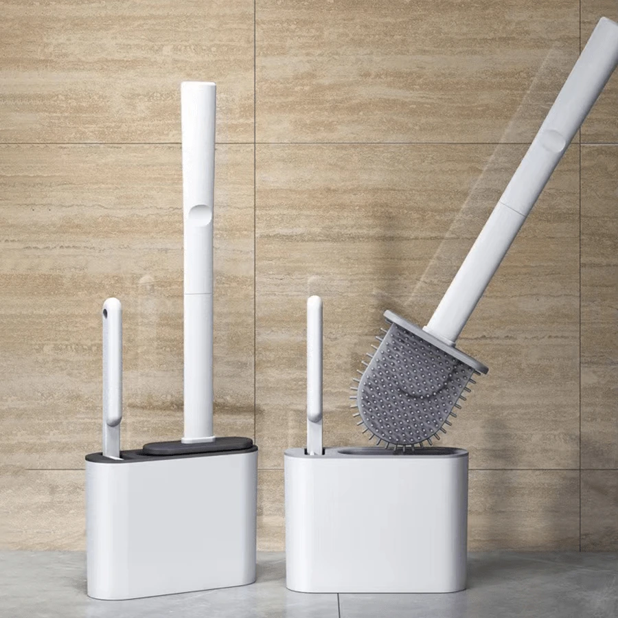 1套精選馬桶刷套裝-壁掛式，矽膠軟頭，長柄，耐用且通風設計坐盒-現代多功能家用清潔解決方案 - 彩色 - 查看 1
