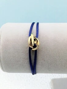 1 Piece Handmade Adjustable Stainless Steel Golden Three-Ring Braid Bracelet Couple Gift - Gold - View 23