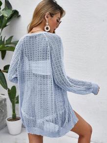 Women Crochet Lightweight Cardigan Cover Up Open Front Long Sleeve Summer Cardigans - Sky Blue - View 4