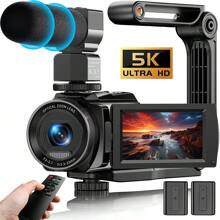 Nicamery 5K Camera, 48MP UHD WiFi Video Blogging Camera, For Video Camcorder, 10X Optical Zoom Touch Screen Vlog Camera, With External Microphone, Stabilizer, Remote Control, 2 Batteries - Black - View 1