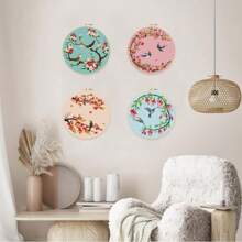 4pcs Floral & Bird Themed Embroidery DIY Kit, Perfect For Beginners And Craft Enthusiasts, Includes 4 Pieces Of Printed Embroidery Fabric, An Embroidery Hoop, Enough Thread And Instructions (Some Embroidery Accessories' Colors Are Random)