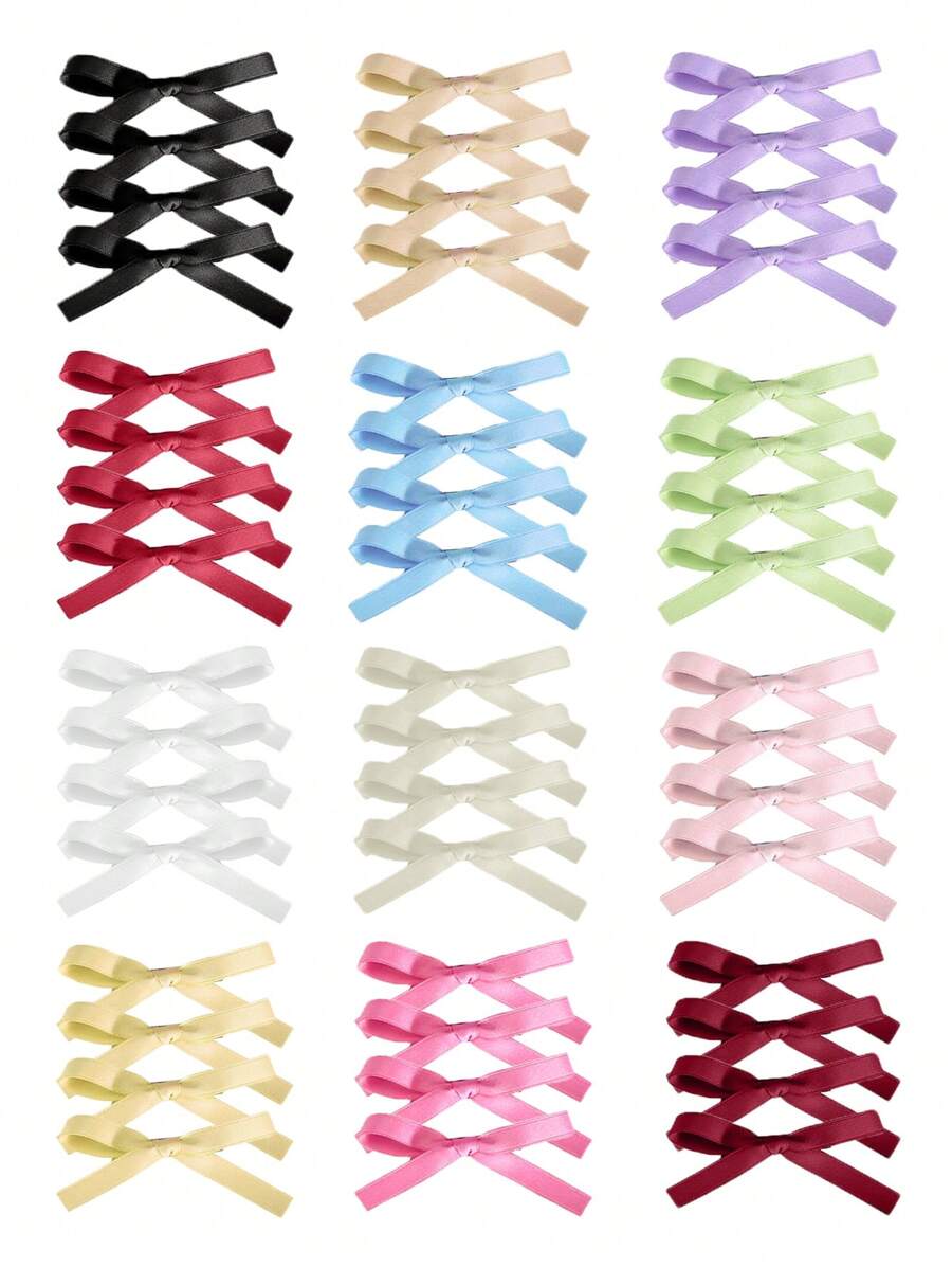 48pcs/Set Simple & Fashionable Sweet Bowknot Ribbon Hair Clips For Women, Various Colors, Suitable For Daily Use Cute Valentine's Day Valentines,Hair Accessories,Hair Barrettes Claw Clips, School Stuff, Head Accessories - Multicolor - View 1