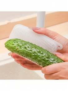 1pc Flexible Vegetable & Fruit Cleaning Brush, Sink Crevice Brush, Cup Cleaning Brush, Draining Supplies, Cleaning Tools, Household Cleaning Products, Kitchen Gadgets, Kitchen Supplies, Kitchen Utensils, Fruit & Vegetable Tools, Kitchen Accessories, Vegetable Cutter, Food, Salad, Decor, Storage, Party, Birthday - White - View 3