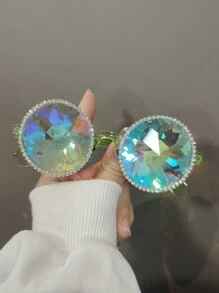 1 Peça Óculos de sol da moda feminina com armação de plástico rosa magenta vibrante, decoração de cristal de kaleidoscópio brilhante, acessório de fantasia de festa de luxo estilo Y2K, adequado para praia, festa temática, festival (óculos sem grau com pano de limpeza), acessórios de praia para mulheres, óculos escuros, básicos de roupas femininas para outono/inverno, presentes para férias na praia, ao ar livre, viagens