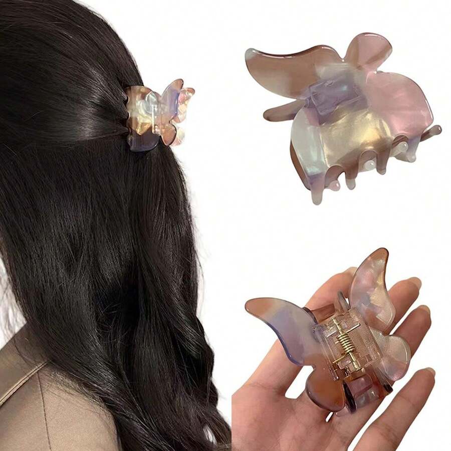 1入女士中號醋酸纖維彩虹蝴蝶髮夾，適用於薄髮女士的時尚髮飾，適用於日常佩戴 - 彩色 - 查看 1