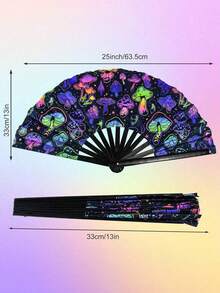 1入Y2k折疊扇，UV發光狂歡扇，中日兩款絲質手扇，適用於音樂派對、舞蹈表演、裝飾和禮品 - 彩色 - 查看 5