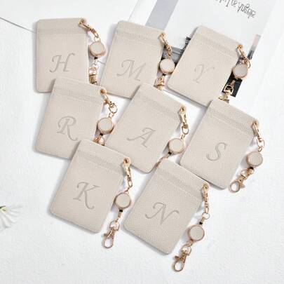 1pc Retractable With Badge Reel And Name Tag Clip Cute Letter Patterned Extendable Suitable For Office And School Use Card Holder Wallet Business Card Holder Credit Card Holder Id Card Holder Women For Women Mini Wallet Card Wallet