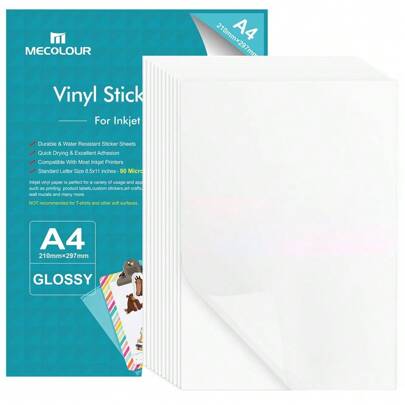 Vinil Adesivo Fotografico Branco Brilhante P/Jato de Tinta Resistente a Agua A4 250gr Mecolour