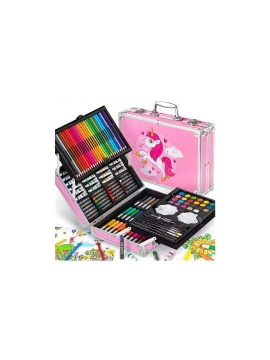 Set de Arte Profesional en Maletín Portátil, Kit Completo de Dibujo y Pintura con Lápices, Marcadores, Pinturas y Accesorios, Ideal para Niños, Estudiantes y Artistas - Rosa - Ver 1