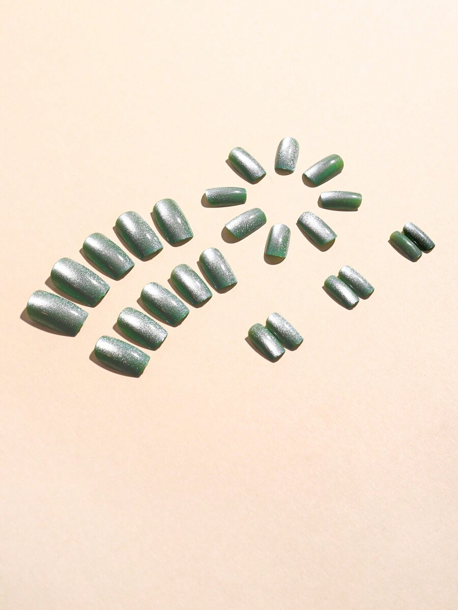 24 Pieces Box Short Square Solid Color Mint Green Cat Eye Purple Black