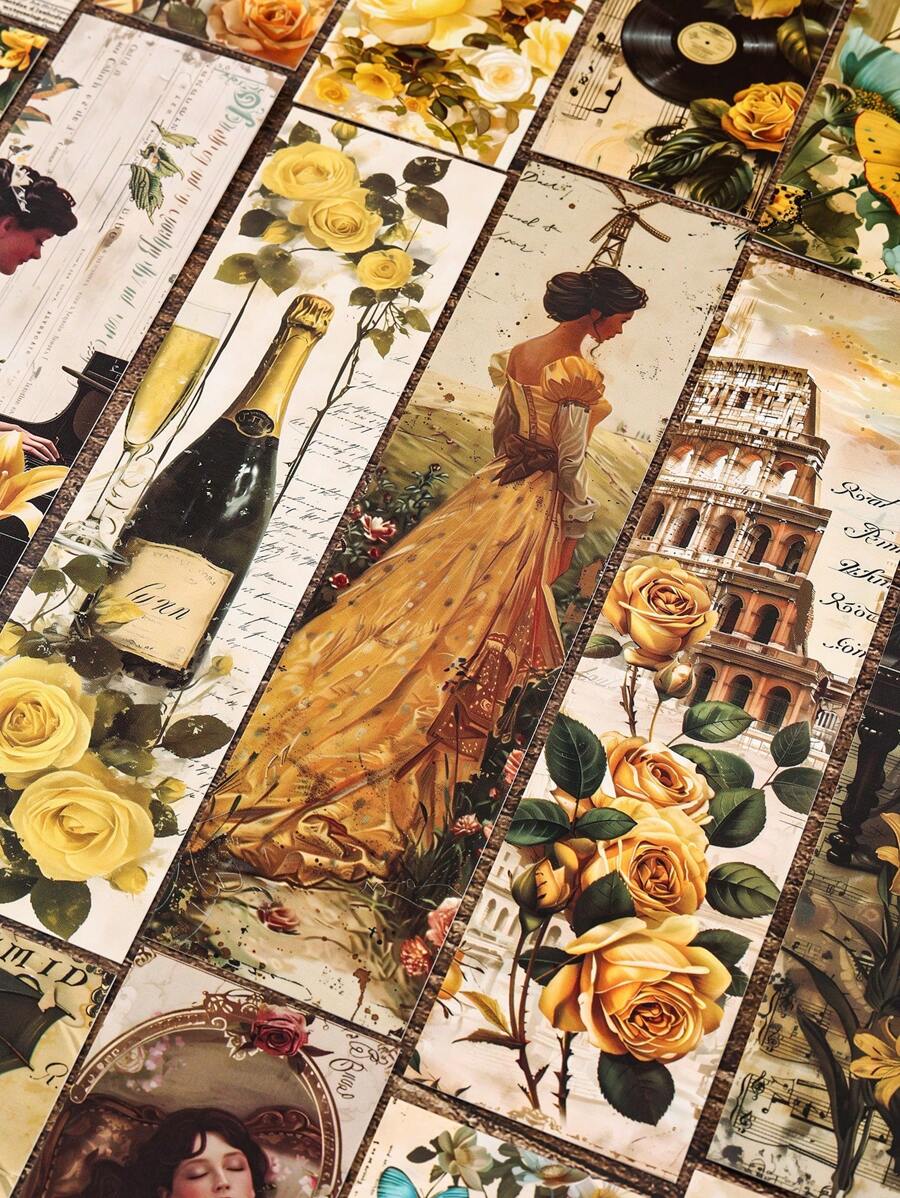 一盒30入浪漫花園風格花卉復古紙質書籤，可書寫，書本分隔及裝飾，共6款風格 - 彩色 - 查看 1