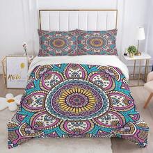 3入組波西米亞曼陀羅圖案印花被套套裝(1*被套+2*枕套，不含內芯)，舒適柔軟的床上用品適用於卧室或客房，適合任何人和所有季節使用 - 彩色 - 查看 1