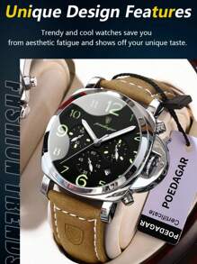 Luxury Sports Watch For Man Waterproof Luminous Date Chronograph Men Watch Leather Quartz Men's Watches Clock As A Gift For Students Returning To School