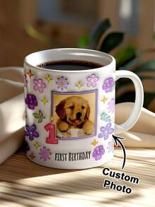 1pc Custom Photo Mug, Custom Mug, Custom Mug With Photo, Custom Photo Coffee Mug, Custom 3D Inflated Effect Printed Mug, Personalized Photo Mug, Personalized Mug, Personalized Mug With Photo, First Birthday Style Mug, Ideal For Valentine's Day, Mother's Day, Father's Day, Birthdays, Or Anniversaries, Wedding Gift, Best Gift For Mom, Dad, Wife, Husband, Girlfriend, Boyfriend, Gift For Him/Her