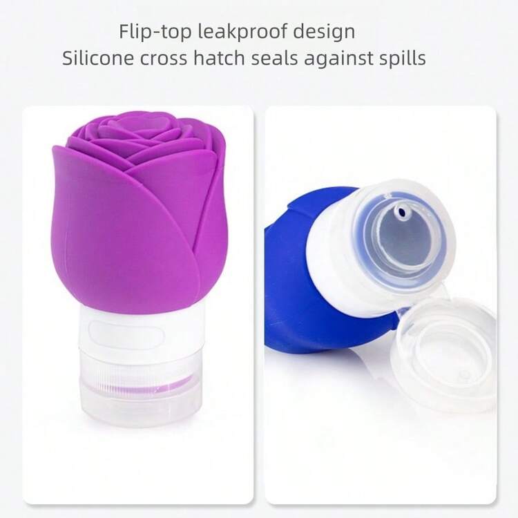 1pc Silicone Travel Bottle For Cosmetics, Lotion, Facial Cleanser, Shampoo, Shower Gel, Leak-Proof, Shock Resistant, Easy-To-Fill, -Friendly, Reusable, With A Wide Mouth Opening And An Anti-Squeeze Feature, Rose Shaped - Purple - View 7