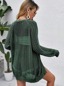 Women Crochet Lightweight Cardigan Cover Up Open Front Long Sleeve Summer Cardigans - 綠色 - 查看 3