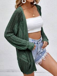Women Crochet Lightweight Cardigan Cover Up Open Front Long Sleeve Summer Cardigans - 綠色 - 查看 2