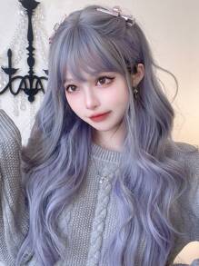 alicegarden 1 Stück synthetische hitzebeständige lange Perücke mit Naturwelle in mehreren Farben, mit Pony, 26 Zoll lang, hergestellt aus Fasern, geeignet für den täglichen Gebrauch, natürliches und realistisches Zweithaar