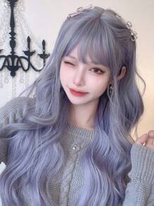 alicegarden 1 Stück synthetische hitzebeständige lange Perücke mit Naturwelle in mehreren Farben, mit Pony, 26 Zoll lang, hergestellt aus Fasern, geeignet für den täglichen Gebrauch, natürliches und realistisches Zweithaar