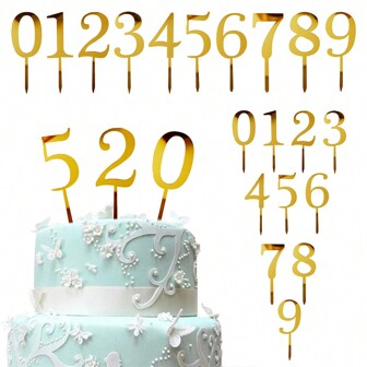 10pcs 0-9 Number Happy Birthday Cake Topper Golden Acrylic Wedding Cake Topper Adorn For  Birthday Party Holiday Cake Plugin Cake Decorating Cake Topper Cake Decorations Cake Decor Cake Decorating Tools