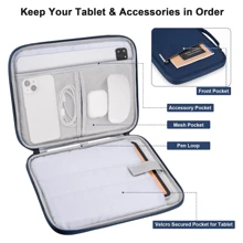 Étui de protection pour tablette / étui de transport pour iPad, Kindle, compatible avec Samsung Galaxy et tablettes Android, étanche avec poignée et poche avant (bleu)