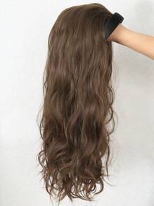 22 Inch Long Curly Wig, Detachable Headband, Brown Synthetic Fiber Wig, Natural Straight Hair, Half Wig - Light Brown - View 7