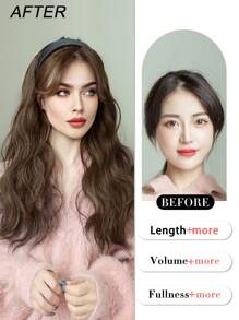 22 Inch Long Curly Wig, Detachable Headband, Brown Synthetic Fiber Wig, Natural Straight Hair, Half Wig - Light Brown - View 4