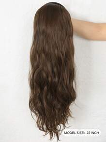 22 Inch Long Curly Wig, Detachable Headband, Brown Synthetic Fiber Wig, Natural Straight Hair, Half Wig - Light Brown - View 2