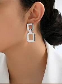 1 Pair Gothic Punk Style Square Gold Earrings, Women, Perfect For Summer Vacation Party - Silver 2 - View 2