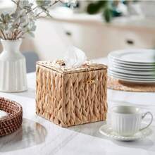 1 hộp đựng khăn giấy có nắp, hộp đựng khăn giấy dệt hình vuông và hình chữ nhật, hộp đựng khăn giấy đơn giản, thích hợp cho phòng tắm, phòng khách, phòng ngủ, bàn trang điểm, đồ trang trí nhà cửa, phụ kiện phòng tắm, đồ gia dụng, mặt bàn, trang trí nhà cửa, sắp xếp và lưu trữ đồ gia dụng - gừng - Xem 4