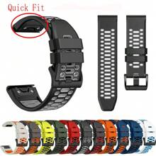 Quick Release 22mm 26mm柔軟矽膠錶帶，適用於Garmin Fenix 7 7X Pro 5 5X Plus 6X 6 Epix Gen 2 R Approach S70 S60 S62 For Garmin Forerunner 935 945 955 965 Enduro MK1 MK2i Instinct 2X Tactix 7 Pro Sport智能手錶，舒適耐用的錶帶，透氣防汗黑扣，絕佳的送禮選擇 - 彩色 - 查看 5
