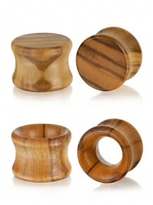 1 Coppia Di Tappi Per Le Orecchie Piatte Cavi E Solidi Con Testura In Legno Di Olivo In Stile Hippie Punk Boho Retrò Alla Moda Orecchini A Scorrimento Adatti Per Feste Quotidiane, Gioielli Unisex Per Piercing