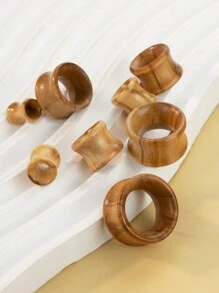 1 Coppia Di Tappi Per Le Orecchie Piatte Cavi E Solidi Con Testura In Legno Di Olivo In Stile Hippie Punk Boho Retrò Alla Moda Orecchini A Scorrimento Adatti Per Feste Quotidiane, Gioielli Unisex Per Piercing