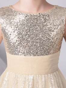 Vestido formal de malha com lantejoulas sem mangas para meninas, vestido de dama de honra para casamento, festa de aniversário, baile de formatura, formatura, verão