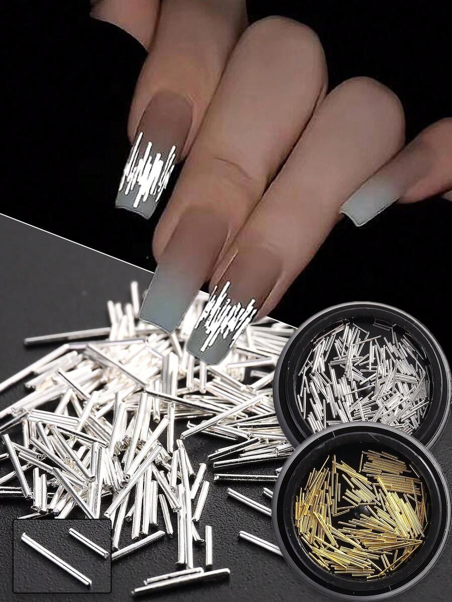 2瓶高光金銀8mm和4mm金屬線美甲配件，適用於美甲DIY裝飾美甲配件，美甲魅力，美甲寶石，美甲用品 - 彩色 - 查看 1