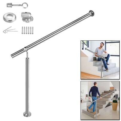 LILIIN Stainless Steel Entrance Railing 80cm/100cm/120cm/150cm/180cm/200cm Stair Railing Handrail Railing For Indoor Outdoor Stairs Wall Handrail With 1 Post