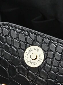 Large Capacity, Lightweight, Portable And Casual, Fashionable Mini Crocodile Embossed Top Handle Bucket Bag Crocodile Embossed Bucket Bag, Faux Leather Shoulder Bag Women's Fashion Crossbody Bag, Mother's Day Gift For Mom, Suitable For Girls, Women, College Students, Rookies A Must-Have For White-Collar Workers In Autumn And Winter, For Work, Office, Commuting, College, Autumn And Winter Women's Wallets, Retro Crocodile Leather Bucket Bags, Women's Crocodile Pattern Handbags, Large-Capacity Casual Crocodile Shoulder Crossbody Bags, Women's PU Wallets - Black - View 11