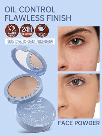 3色控油啞光臉部粉末，持久無瑕定妝粉餅，含粉撲