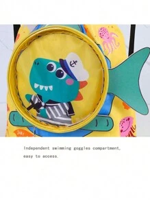 1入男女童游泳袋，可愛的卡通背包，便攜式雙層乾濕分離防水收納袋