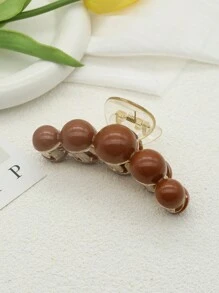 1 pieza Pinza de pelo de color albaricoque elegante y de moda con una gran perla falsa, estilo pinza de pelo, adecuado para uso diario, citas y vacaciones