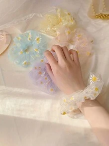 4/8pcs Simple Hair Tie Elastic Scrunchie Daisy Pattern Mesh Hair Rope Ponytail Holder Women's Hair Accessories, Soft And Sweet Elastic Hair Tie For Fashionable Hair Accessories And Valentine's Day Gift Ponytail Holders Hair Elastics Hair Rubber Bands Scrunchies Head Accessories - Multicolor - View 4