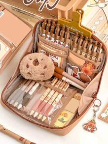 1 Miếng Đơn giản Lớn Mở 12 Lưới Phân loại Văn phòng phẩm Túi bảo quản , Vải Công suất Lớn Dây kéo Kiểu Học sinh Túi bảo quản , Đa chức năng Thuận tiện Lưu trữ Túi đựng - màu đen - Xem 5